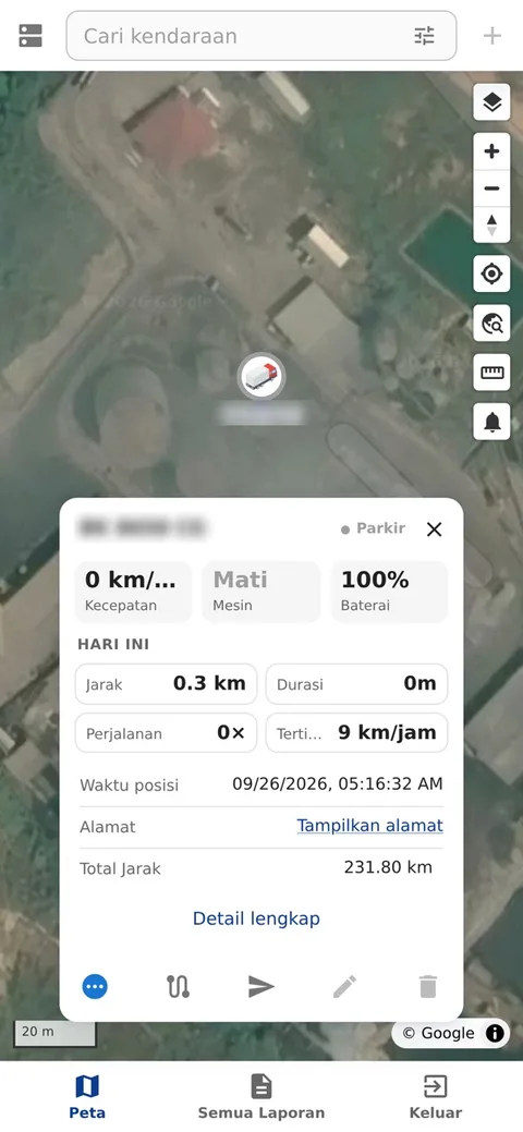 Kartu status kendaraan: kecepatan, mesin, baterai, jarak hari ini
